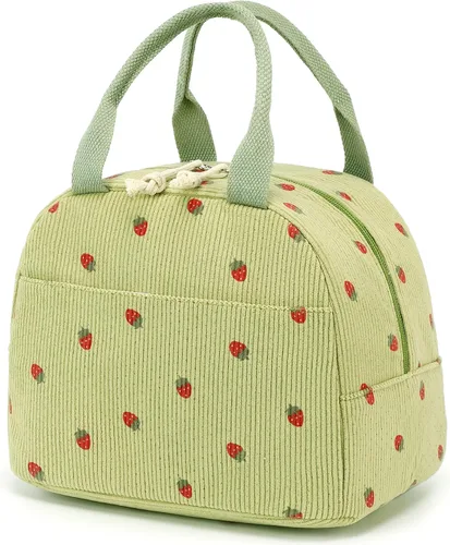 Vista 17 de Bluboon Bolsa de almuerzo para mujer, bonita bolsa de almuerzo de pana con correa para el hombro, reutilizable, aislada, gran capacidad