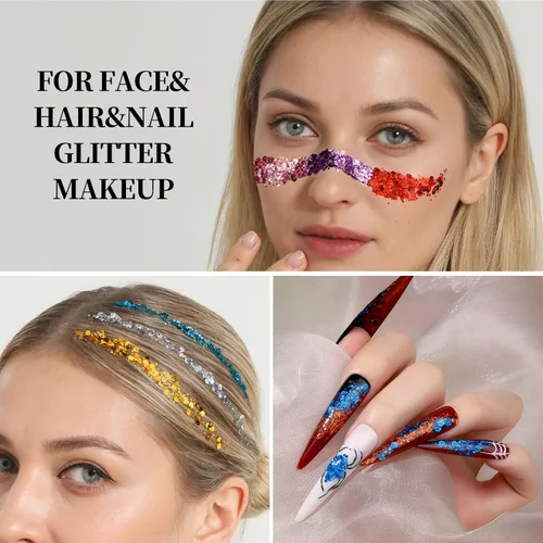 Vista 5 de FANDAMEI Purpurina gruesa, purpurina holográfica de 48 colores para manualidades, purpurina arcoíris para arte de uñas de resina, manualidades