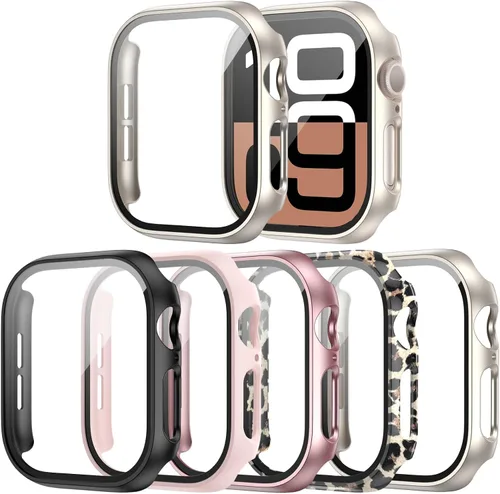 Vista 20 de Paquete de 14 fundas para Apple Watch Series 3 2 1 de 38 mm con protector de pantalla de vidrio templado, funda protectora totalmente rígida