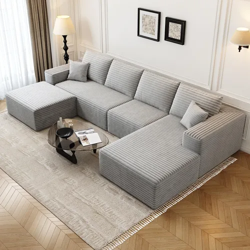 Vista 19 de Sofá seccional modular Cloud de 107.5 pulgadas con 1 otomana, sofás tapizados modernos minimalistas, cómodo sofá en forma de U para sala de estar