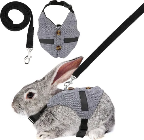 Vista 8 de Conjunto de arnés y correa de conejo, estilo formal ajustable para conejito gatito pequeño animal caminando (S)