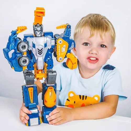 Vista 7 de Juguete transformable de dinosaurio para niños, robot de rescate 5pcs Construction Car Set Magnetic Connectors Assemble DIY STEM Action Figure