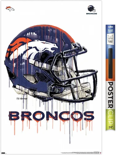 Vista 13 de NFL Denver Broncos - Póster de pared con casco de goteo 20, 22.4 pulgadas de largo x 14.7 pulgadas, versión enmarcada de madera de granero