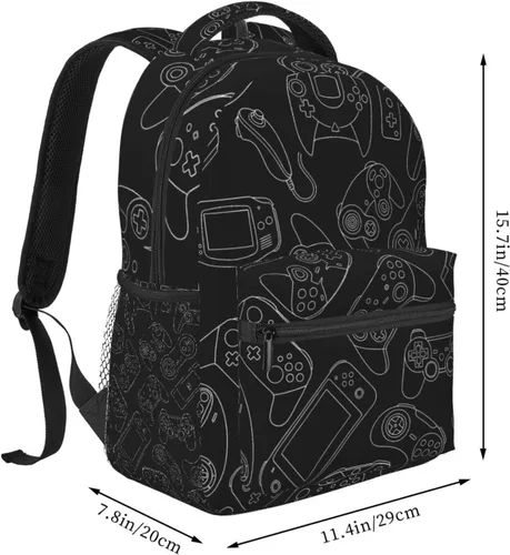 Vista 2 de Fiokroo Controlador de videojuegos con fondo negro, mochila escolar para estudiantes, adolescentes, hombres, mujeres, gadgets de juegos, mochilas