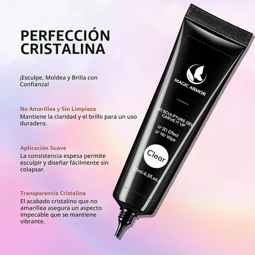 Vista 6 de Kit de gel de uñas 3D de 15g (0.53 onzas) y polvo cromado, gel esculpidor pegamento de arte de uñas para diseños artísticos DIY tallado moldeado Gel