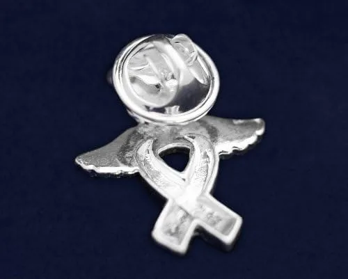 Vista 4 de Fundraising For A Cause Pink & Blue Ribbon Angel Pins Pink & Blue Ribbon Pins for Birth Defects Awareness, SIDS Awareness, Male Breast Cancer