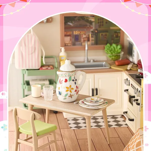 Vista 4 de Sumind Juego de tazas de té de porcelana en miniatura, 15 piezas, juego de porcelana en miniatura, diseño de flores, tetera, tazas, platos