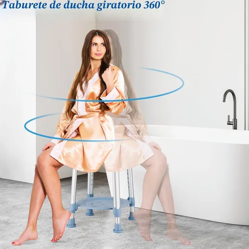 Vista 3 de Taburete de ducha para ducha interior, giratorio de 360°, azul, 300 libras