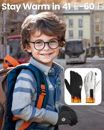 Vista 2 de RIGWARL Warm Kids Winter Gloves for Boys Girls, Water-Resistant Touchscreen Gloves with Zipper Cuff, Gifts for Kids Christmas