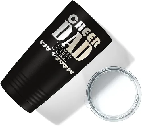 Vista 3 de Cheer Dad I Pay She Cheers - Vaso de acero inoxidable con tapa aislada, color negro