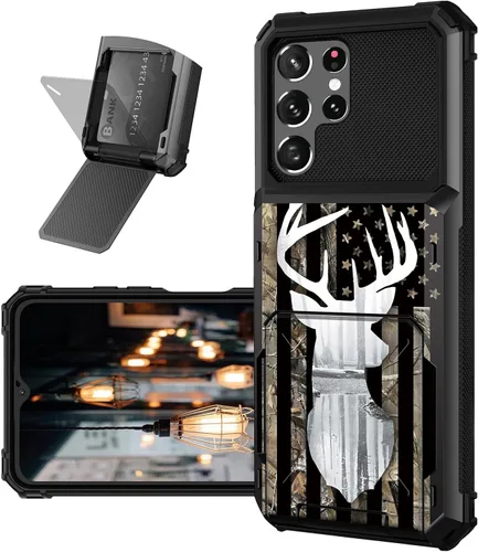 Vista 15 de Funda tipo cartera para Samsung Galaxy S22 Ultra con ranura para tarjetero, funda con tapa híbrida de doble capa, resistente, a prueba de golpes