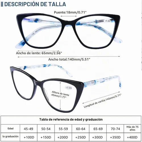 Vista 2 de AQWANO Oversized Blue Light Blocking Reading Glasses Women - Stylish Cat Eye Designer Computer Readers Eyeglasses 2P (Bllack+Champagne)