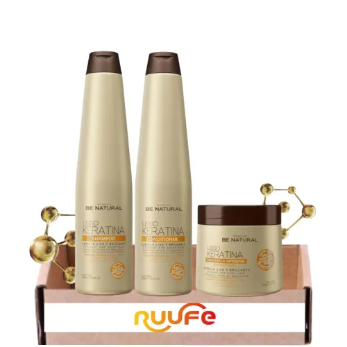 Vista 2 de RUUFE Champú Be Natural Lisso Keratina, Acondicionador y Mascarilla (paquete de 3), proporciona hidratación profunda, protege el cabello del daño