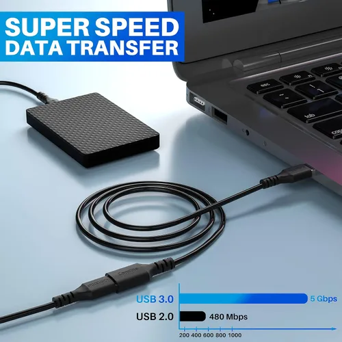 Vista 5 de Paquete de 3 cables de extensión USB 3.0 de 2 pies, cable corto USB A macho a hembra, transferencia de datos de 5 Gbps para cámara web, impresora
