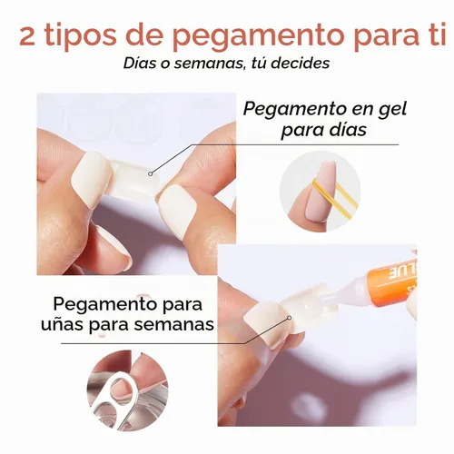 Vista 8 de modelones 64 uñas postizas de punta francesa a presión, uñas postizas cortas de almendra a presión con pegamento de uñas, pestañas adhesivas, lima