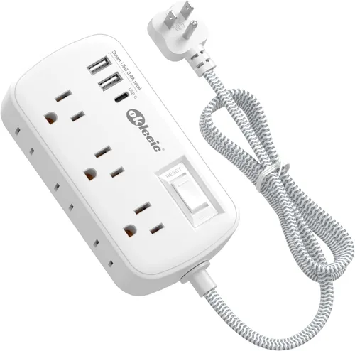 Vista 10 de Regleta de alimentación con protección contra sobretensiones PD de 20 W USB C, regleta de alimentación para viajes con 3 puertos USB (1 USB C) y 6