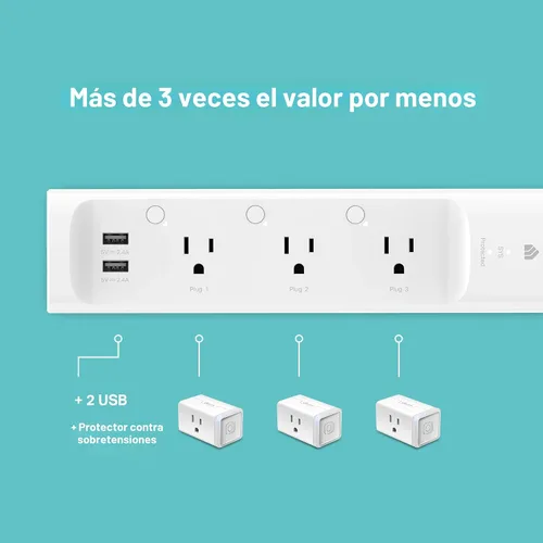 Vista 6 de kasa smart Regleta de alimentación KP303, protector de sobretensiones con 3 tomas inteligentes controladas individualmente y 2 puertos USB, funciona