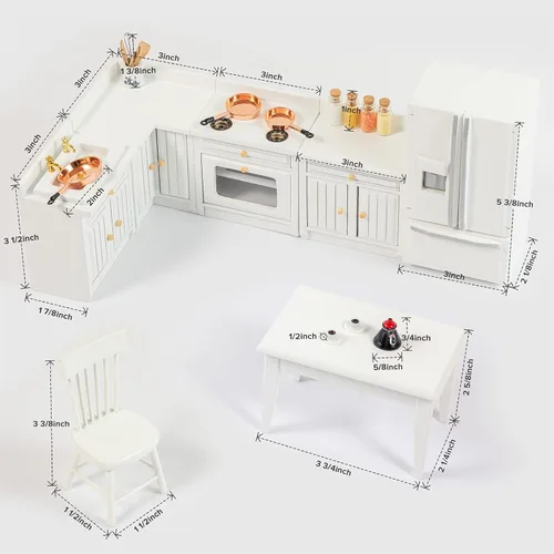 Vista 2 de Juego de muebles de casa de muñecas de madera, muebles de casa de muñecas en miniatura a escala 1 12 para cocina de casa de muñecas, muebles de casa