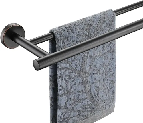 Vista 11 de JQK Barra Doble para Toallas Dorada, 15 Pulgadas de Acero Inoxidable 304 Gruesa de 0.8mm Soporte para Toallas para Baño y Toallas de Mano, Montaje