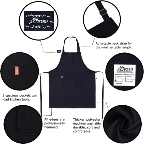 Vista 3 de Juego de delantal y gorro de chef para niños, delantal ajustable con babero para niños con 2 bolsillos. Lindo delantal de cocina para niños y niñas