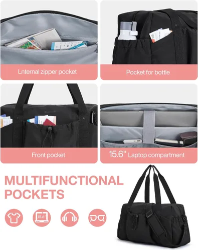 Vista 4 de BAGSMART Bolsa de fin de semana para mujer, bolsa de viaje con bolsa de zapatos para viajes, 26L para el aeropuerto, bolsa de mano para gimnasio