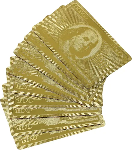 Vista 2 de Rok 24K oro 100 dólar Bill Foil Flexible resistente al agua plástico 52 póker naipes cubierta para juego de mesa