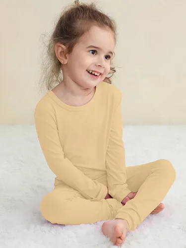 Vista 14 de GUISBY Conjunto de pijama de rayón de bambú para niños y niñas, ajuste cómodo, para uso diario, conjunto de pijama de 2 piezas