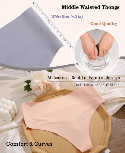 Vista 4 de Knowyou Tangas de cintura alta para mujer, ropa interior sin costuras para mujer, bragas sexys transpirables para mujeres, paquete de 6