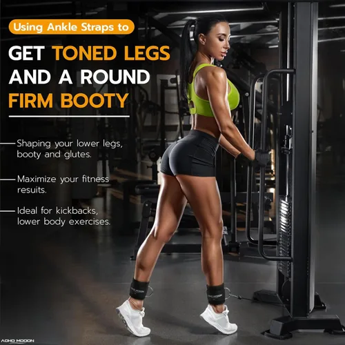 Vista 2 de AOHO MOOON Ankle Strap (2 Pieces) for Cable Machine Women - Gym Workout Leg Strap, Premium Padding Ankle Cuffs, Glute Kickback Exercises Equipment