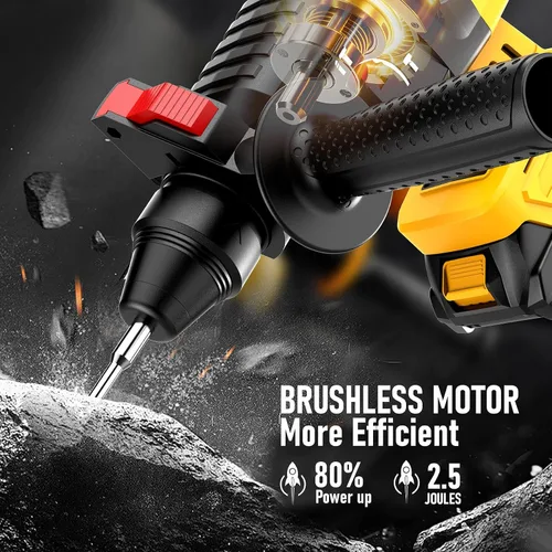 Vista 10 de SDS - Martillo giratorio inalámbrico compatible con batería Dewalt de 20 V, sin escobillas, taladro giratorio SDS para hormigón, mampostería
