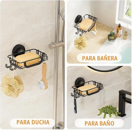 Vista 3 de LEVERLOC Soporte para jabón, jabonera para ducha, soporte de jabón con Negro