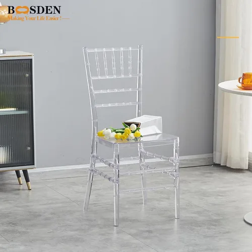 Vista 8 de BOOSDEN Sillas Chiavari transparentes, Silla de plástico acrílico transparente, sillas de comedor sin brazos, Silla Chiavari transparente resistente