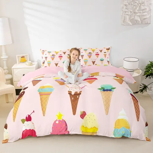 Vista 33 de Juego de funda de edredón con lazo de dibujos animados para niñas, tamaño individual, juegos de ropa de cama de princesa con lazo para niños, 2 Azul