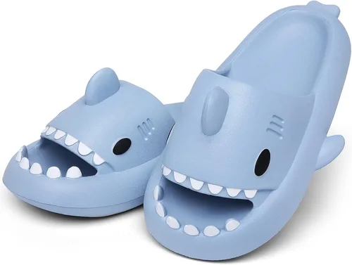 Vista 3 de Sandalias de tiburón para hombre y mujer, novedosas sandalias de verano con punta abierta, antideslizantes, para playa, piscina, ducha con suela