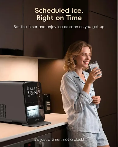 Vista 14 de ecozy Nugget Ice Maker - Encimera de hielo de guijarros masticable de 40 libras/24 horas, control de temporizador de un toque, máquina de hielo