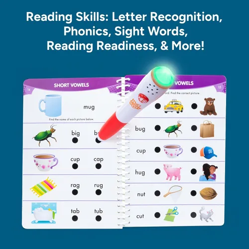 Vista 4 de Educational Insights - juguete para aprender a leer Hot Dots Jr. Let's Master Kindergarten con pluma con forma de "Ace" el perro parlante.