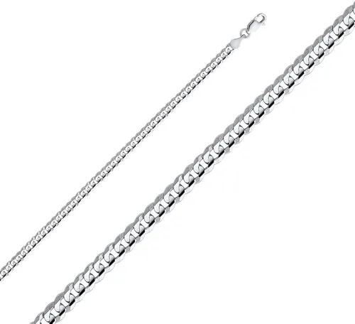 Vista 2 de Wellingsale 14k White Gold Solid 4mm Cuban Concaved Curb Chain Necklace