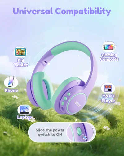 Vista 6 de Acer OHR702 - Auriculares Bluetooth para niños con micrófono integrado Violeta Verde