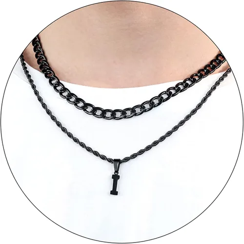 Vista 82 de SENRAN Collar con inicial en capas de la A a la Z para hombre, cadena de cuerda torcida de acero inoxidable de 18 a 20 pulgadas, dije de letra