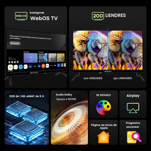 Vista 2 de SANSUI 24 pulgadas 768P DLED Smart WebOS TV Televisión pequeña con Chromecast incorporado WebOS hub compatible con HomeKit Compatible