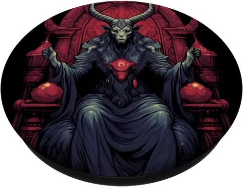 Vista 2 de Baphomet Throne - Cabeza de cabra satánica de brujería oculta PopSockets intercambiables PopGrip