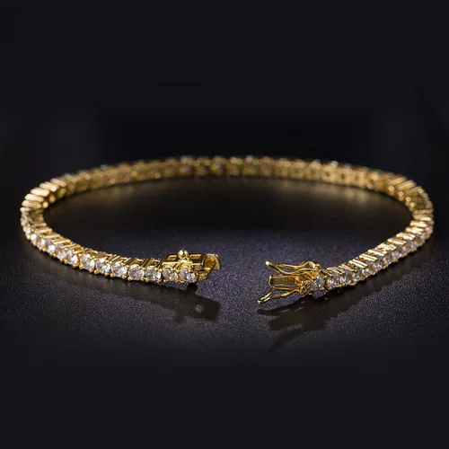 Vista 5 de Gemsme Pulsera de tenis clásica chapada en oro de 18 quilates con circonita cúbica 3.0 para mujeres y hombres, Latón, Circonita cúbica