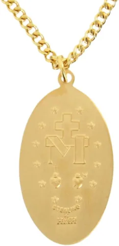 Vista 2 de Heartland - Medalla milagrosa ovalada de plata de ley chapada en oro de 16 quilates para hombre