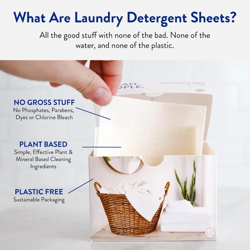 Vista 3 de Clean People - Tiras de detergente para ropa ultra concentradas, sin fragancia y bolas de secado de lana 100% de Nueva Zelanda, paquete de 3