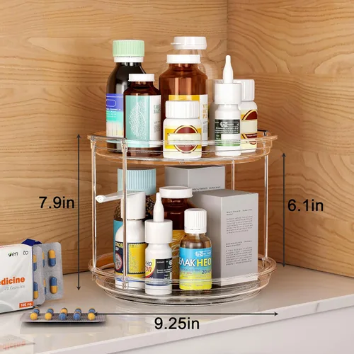 Vista 2 de Lazy Susan - Organizador giratorio de 2 niveles de 9.25 pulgadas, organizador giratorio de especias para gabinete, baño, despensa, encimera, cocina