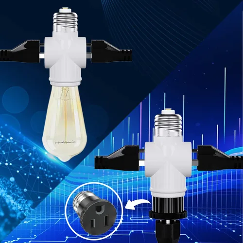 Vista 5 de Adaptador de Enchufe de Luz, Convierta Enchufe de Luz E26 a Adaptador de Enchufe de 3 Puntas y Enchufe de Bombilla, 1 Paquete (Blanco)