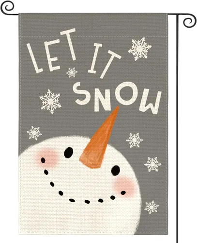 Vista 12 de AVOIN colorlife Azul Deja Que Nieve Muñeco de Nieve Copo de Nieve Bandera de Jardín 12 x 18 Pulgadas de Doble Cara, Bandera Decorativa de Navidad