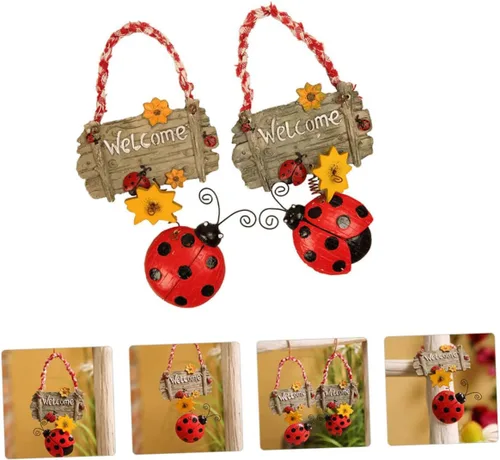Vista 3 de Seven Star Ladybug - Letrero colgante de resina para puerta con cuerda, placa decorativa de bienvenida para puerta delantera, interior, hogar