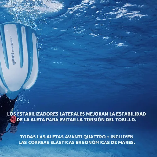 Vista 6 de Mares Avanti Quattro Plus aletas para natación sin talón con correa Aguamarina