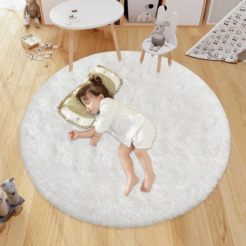 Vista 21 de Alfombra circular pequeña para dormitorio, 2 x 2 pies, color azul, para decoración de habitación de niños, redonda esponjosa para guardería